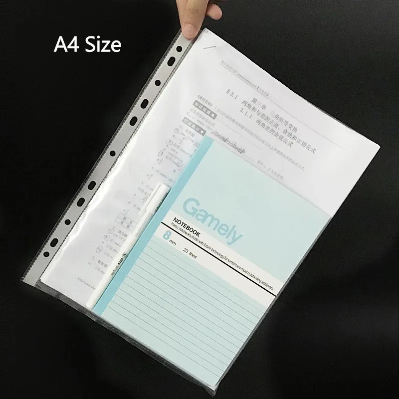 100Pcs Durable A4 Clear Plastic Punched Pockets Folders Filing Sleeves  Document Files & Papers Protector
