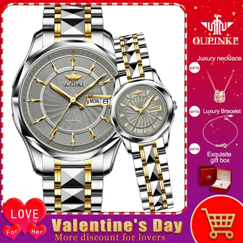 Montres-bracelets Couple Watch His Hers Pair Bracelet assorti Montre-bracelet Cadeaux de la Saint-Valentin Montres mécaniques automatiquesMontres-bracelets