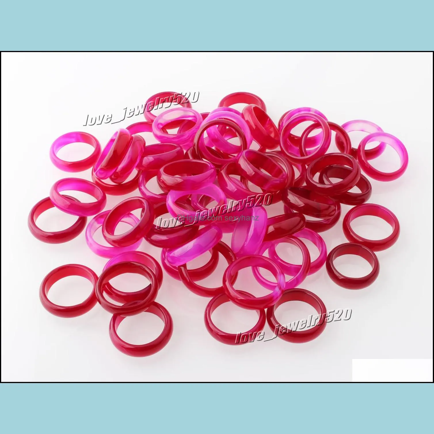new beautiful smooth roseo round solid jade/agate gem stone band rings 6 mm - great value 20pcs lots