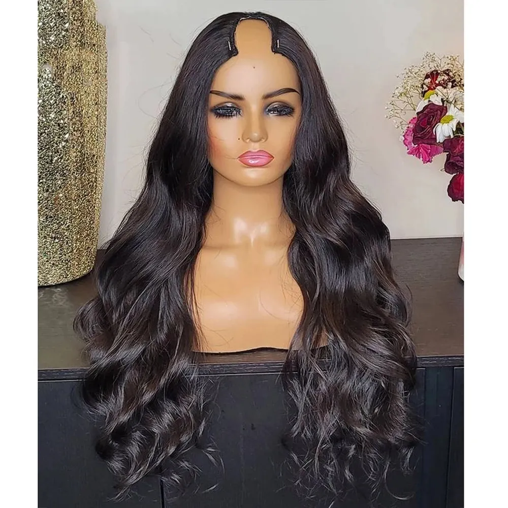 30'' Body Wave V Part Wig Human Hair No Leave Out Middle Part Glueless U Parts Wigs Virgin 100% Humans Hairs Full End for Women