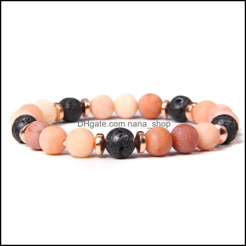 Natural Pink Zebra Stone Beads Bracelet 8mm Lava Stone Beaded Charm Diffuser Bracelet Yoga Jewelry for Women Men Friendship Bracelet