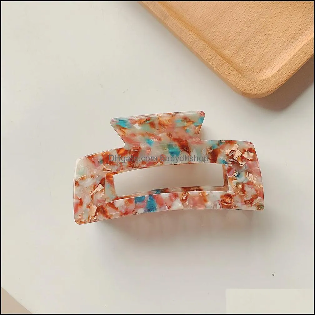 Girls acetate hair clip rectangle acrylic marble print large hairs claws ponytail women accessories children shark barrettes