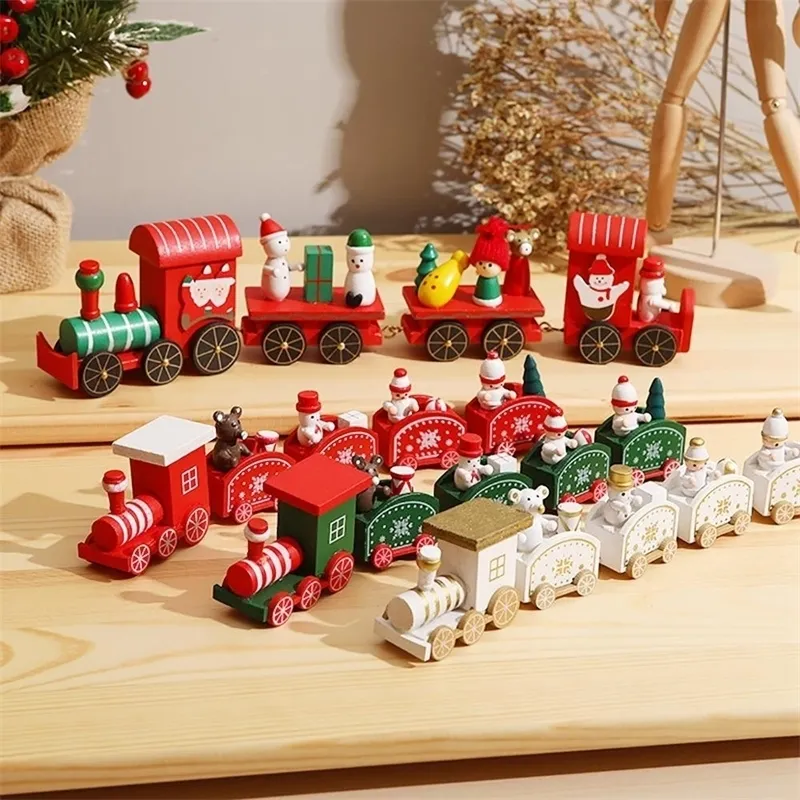 Train de Noël en bois Ornements Décorations pour la maison Père Noël Table Déco Noel Navidad Noël Cadeau Année Y201020