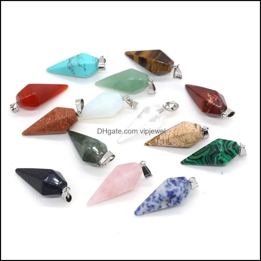 natural stone cone charms rose quartz tiger`s eye opal pendants crystal pendants clear chakras gem stone fit earrings necklace making