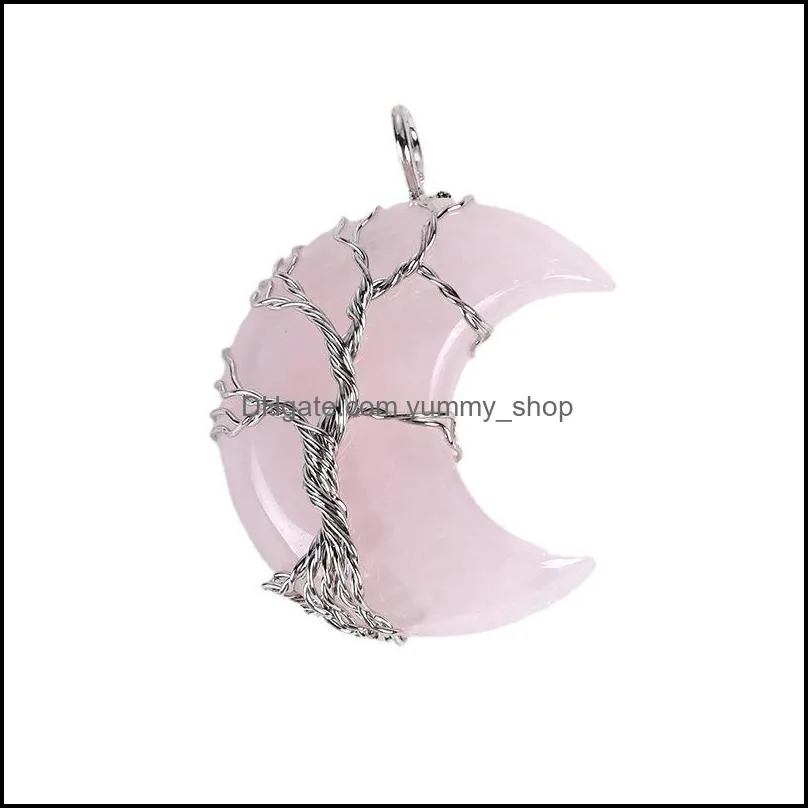 wire wrapped moon charms natural stone pink quartz healing crystal amethyst pendants for necklace making