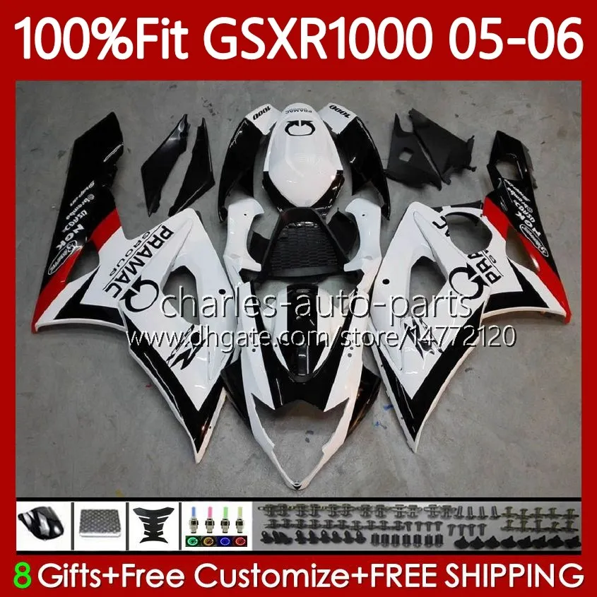 OEM BODY KIT PARA SUZUKI GSX-R1000 GSXR 1000 CC K5 05-06 Bodywork 122NO.7 1000CC GSXR-1000 GSXR1000 05 06 GSX R1000 2005 2006 Injecção Mold Moto Fairing Pramac Branco