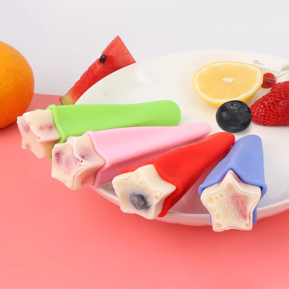 Ice Cream Tools Food Grade Silicone Popsicle Molds Star Shape Ice Pop Molds BPA Free Freezer Tubes with Lids Kitchen Tools