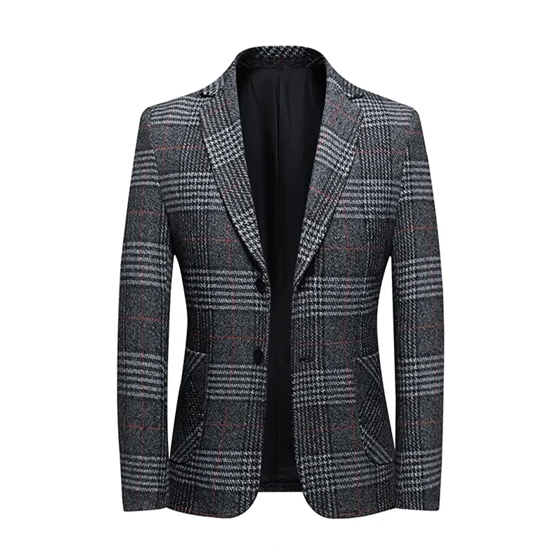 Klassisk Plaid Blazer Korean Fashion Men Coat Casual Business Formal Dress Wedding Banket Dress Fashion Suit Man Slim Fit 220514