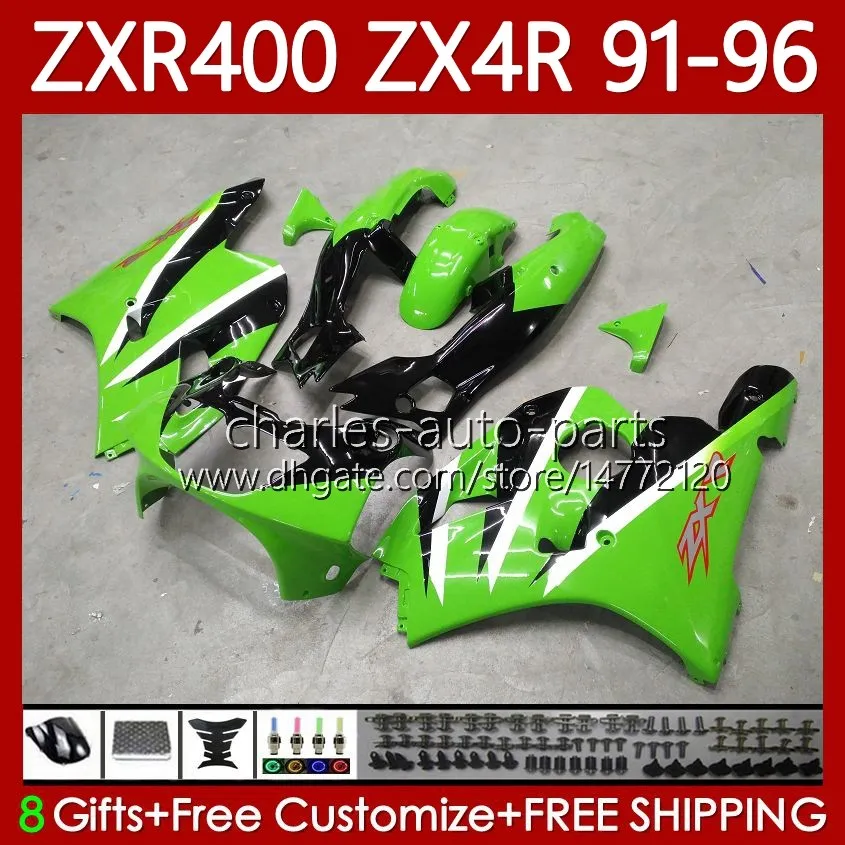 ABS Bodys For KAWASAKI NINJA ZXR 400 CC 400CC 1991 1992 1993 1994 1995 1996 Cowling 138No.52 ZX4R ZXR-400 Bodywork ZX 4R ZXR400 91 92 93 94 95 96 Fairing kit Green white