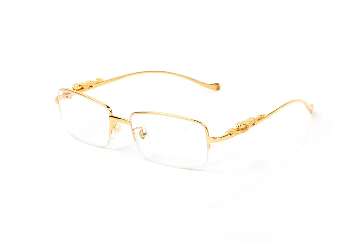 Sonnenbrille Designer Frau Halbrahmen Blatt Frühling Tempel Europa und Amerika Quadratisch Frauen Gold Klare Linse Männer Pantherkopf Sonnenbrille Sonnenschutz Brillen Lünetten