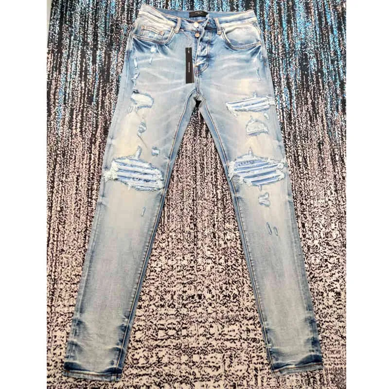 Jeans pour hommes Vente chaude Jeans de créateur marque à la mode a 22 Miri pantalons de hip hop de rue américains de qualité supérieure Ins nouveau pantalon déchiré rétro pantalons de survêtement en vrac 887