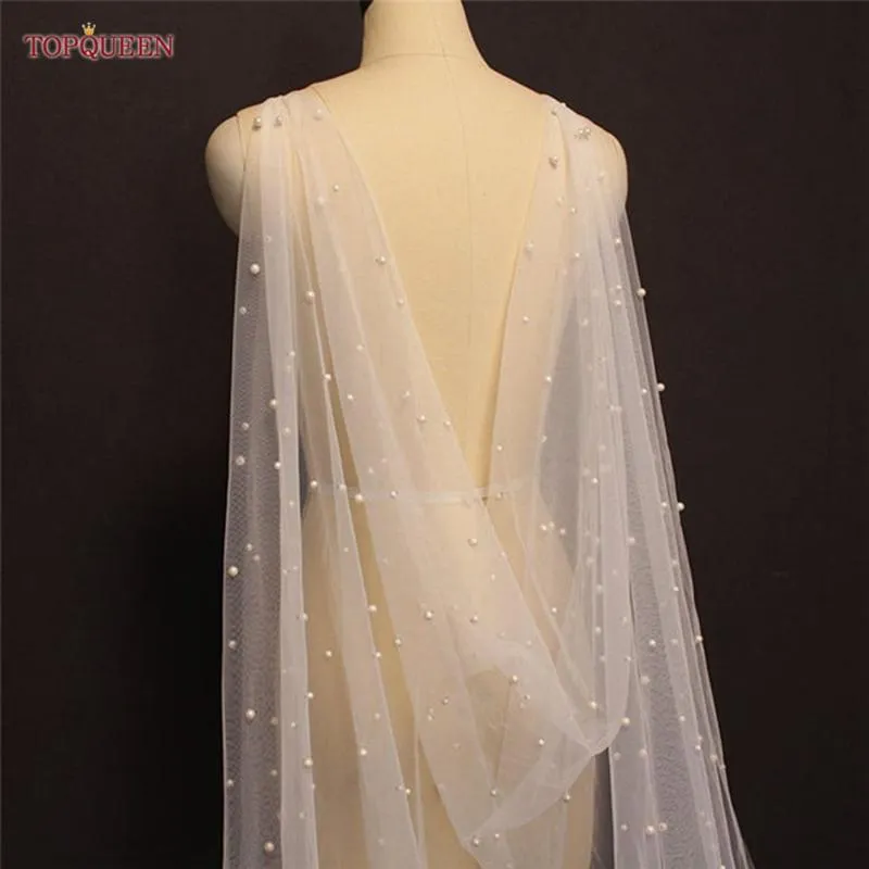 Wraps Jackets G41 Bridal Cape Veil med p￤rlor sjal bolero kappor f￶r kl￤nning brud tyll sommar