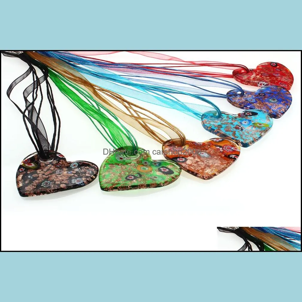 mixed color necklaces wholesale handmade murano lampwork glass millefiori heart pendant necklace for women