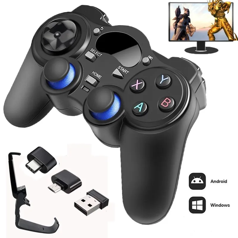 2,4 g Controller di gioco wireless joystick gamepad con adattatore converter Micro USB OTG per Android TV Box