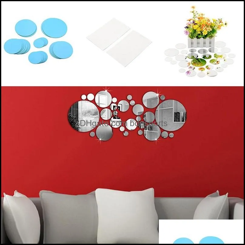 2017 Hot Sale Cute Silver DIY Circle Mirror Wall Stickers Home Bedroom Office Decor Decoration 30Pcs