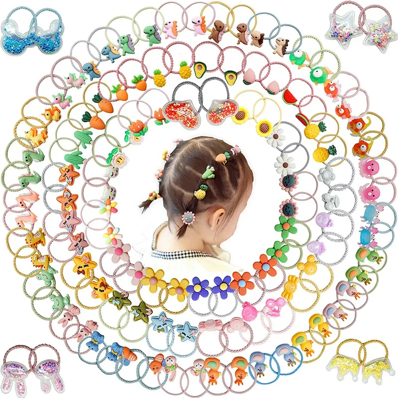 60 120pcs karikatür saç bağları bebek kız aksesuarları kawaii bobbles çocuklar için elastik kauçuk bantlar