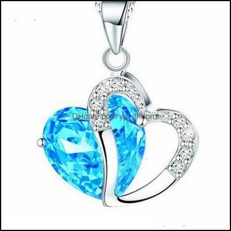 10 colors Luxury Austrian Crystal Necklaces Women Rhinestone Heart shaped Pendant Silver Chains Choker Fashion Jewelry Gift Bulk 151