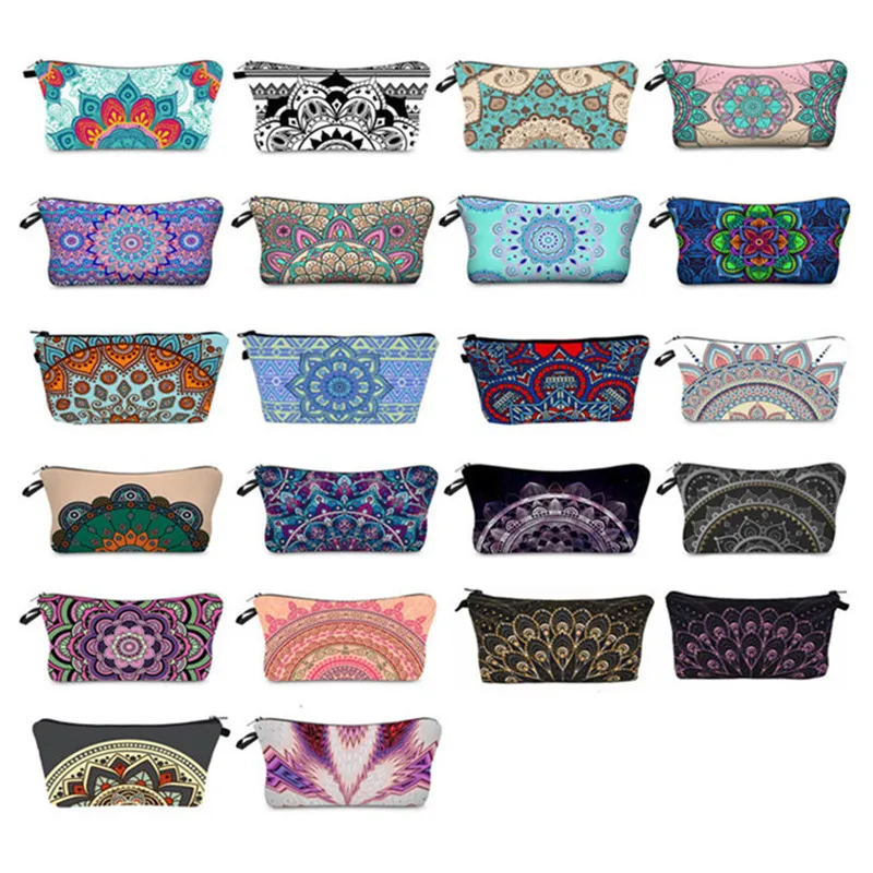 Mandala 3D Printing Cosmetic Bags Fashion Printed Handbag Makeup Bag Polyster Zipper Make Up Case Outdoor Travel Clutch Pouch Sale Thin