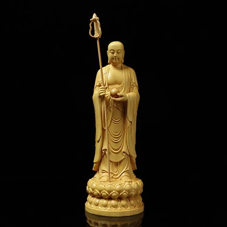 Dekorative Objekte Figuren Holzschnitzerei Kunst der Buddha-Statue im Wohnzimmer tibetische Ksitigarbha Bodhisattva Ornament Figur verankern