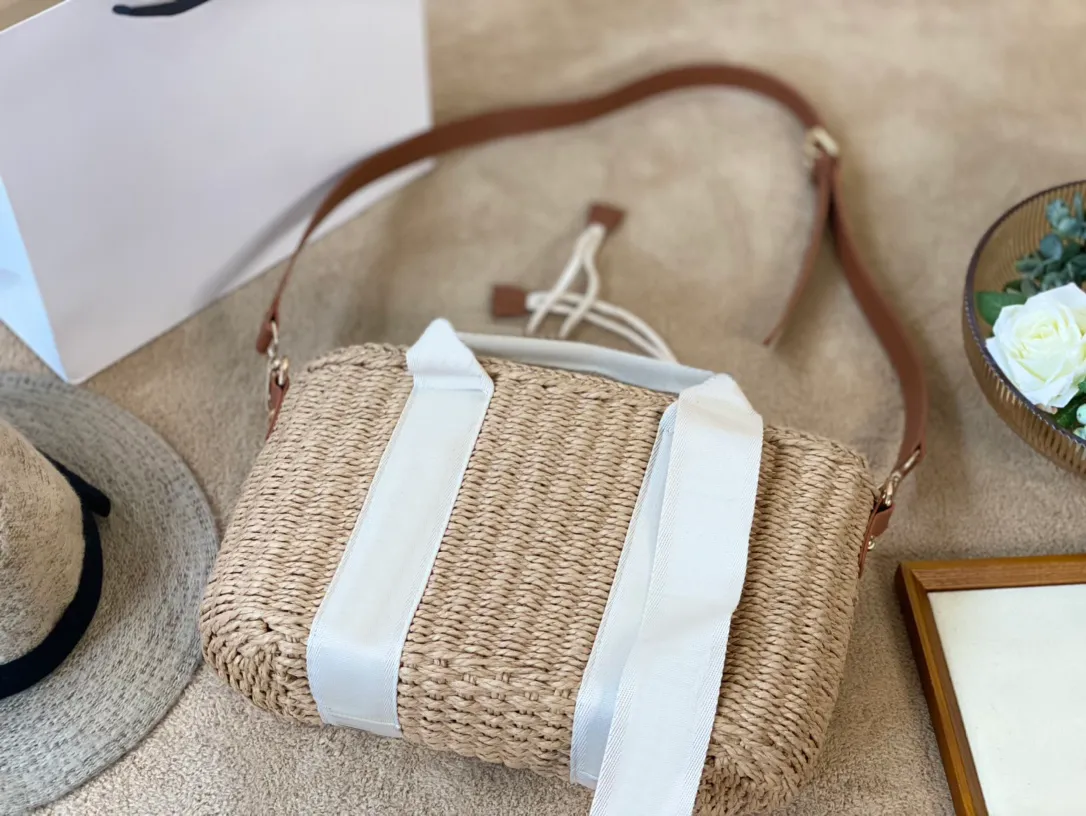 New Straw Bag Vegetable Basket Beach Summer Tote Handbag Letter Leather ...