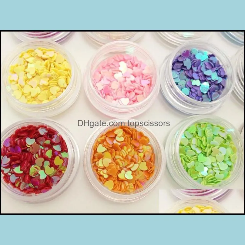 Nail Glitter Art Salon Health Beauty 12 Pots Heart Shapes Confetti Sequins Acrylic Tips Uv Gel Decoration Fee #6811 Drop Delivery 2021 Njc