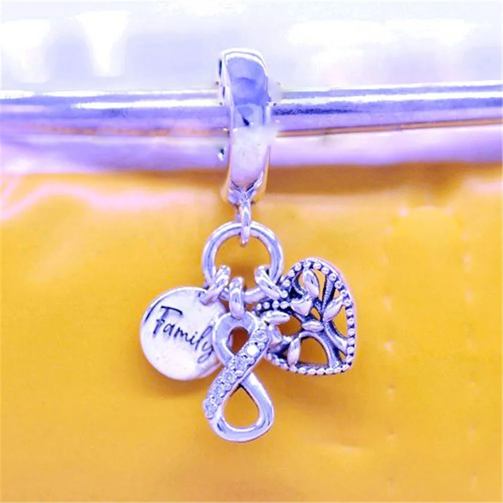 925 Sterling Silver Family Infinity Triple Dangle Charm Bead Fits Pandora Style Bracelet