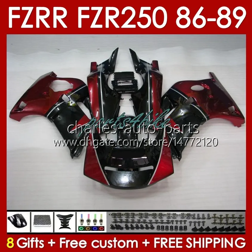 Fairings Kit For YAMAHA FZR250R FZR250 FZR 250 R RR 86 87 88 89 FZR-250 Body 142No.67 FZR250RR 86-89 FZRR FZR 250R 250RR FZR-250R 1986 1987 1988 1989 Bodywork dark red blk