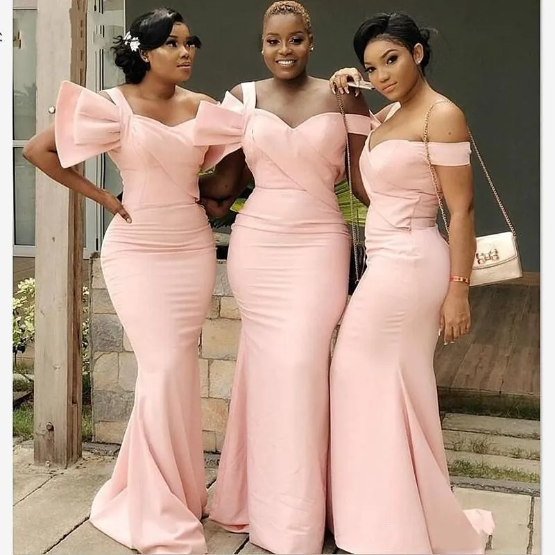 Off Shoulder African Light Pink Mermaid Pink Satin Bridesmaid Dresses With Pleated Back Perfect For Weddings Evening Events And Maid Of Honor Style 403 From Babynice666 66.87 DHgate.Com