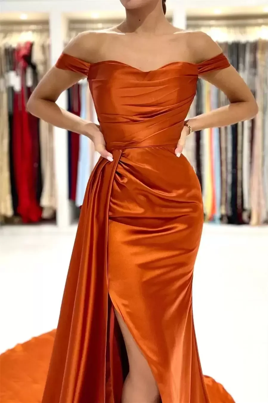 Mermaid V Neck Glitter Slit Orange Split Prom Evening Dress PSK416 –  Pgmdress