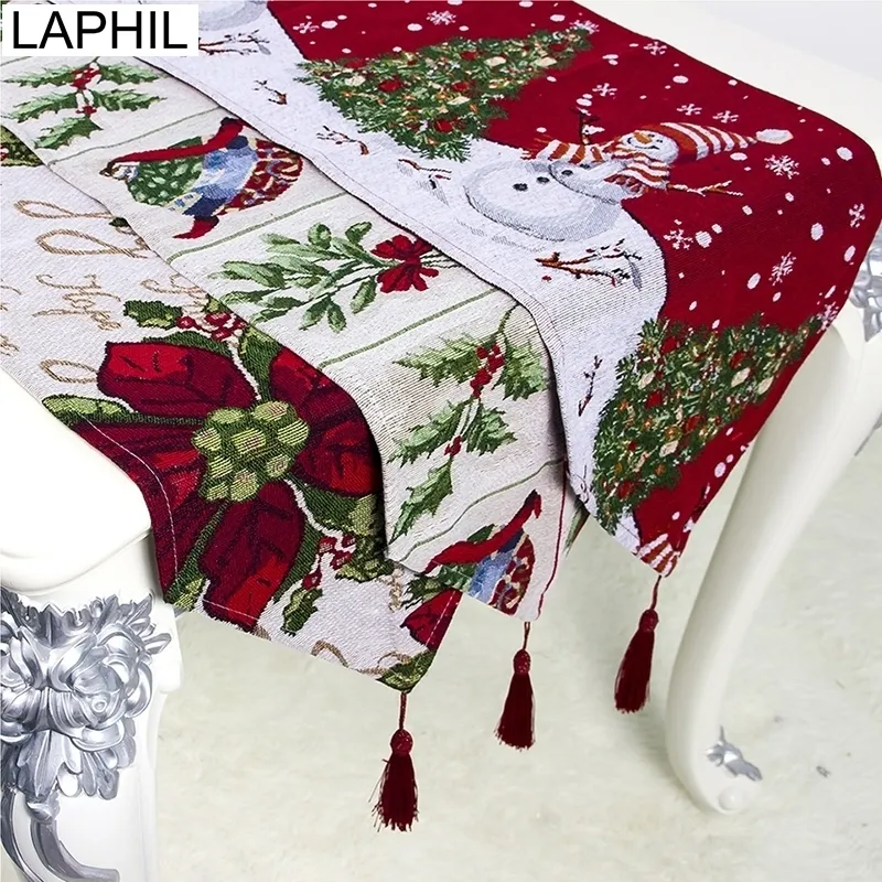 LAPHIL Christmas Flower Snowman Table Runner Xmas Party Dinner Cloth Cover Merry Decorations for Home Navidad Y201020