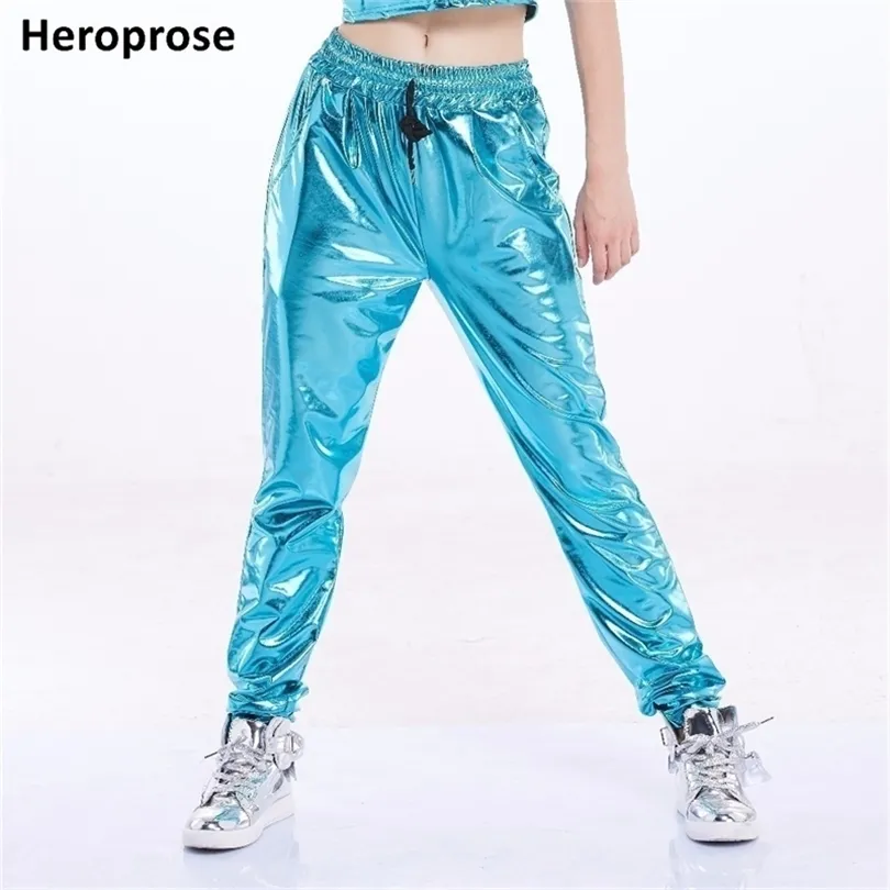 Heroprose New Fashion Mid Taist Dance Stage Performance large jambe large lâche Bloors Bloors Sky Blue Panton Femmes Hip Hop Harem Pants T200223