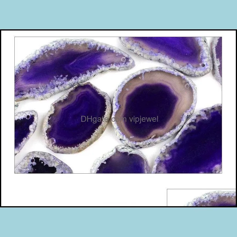 Ciondoli Risultati dei gioielli Componenti 40-55 mm Naturale Blu Rosso Verde Viola Fetta di agata Campana del vento Tablet Catena del maglione P Dhifk