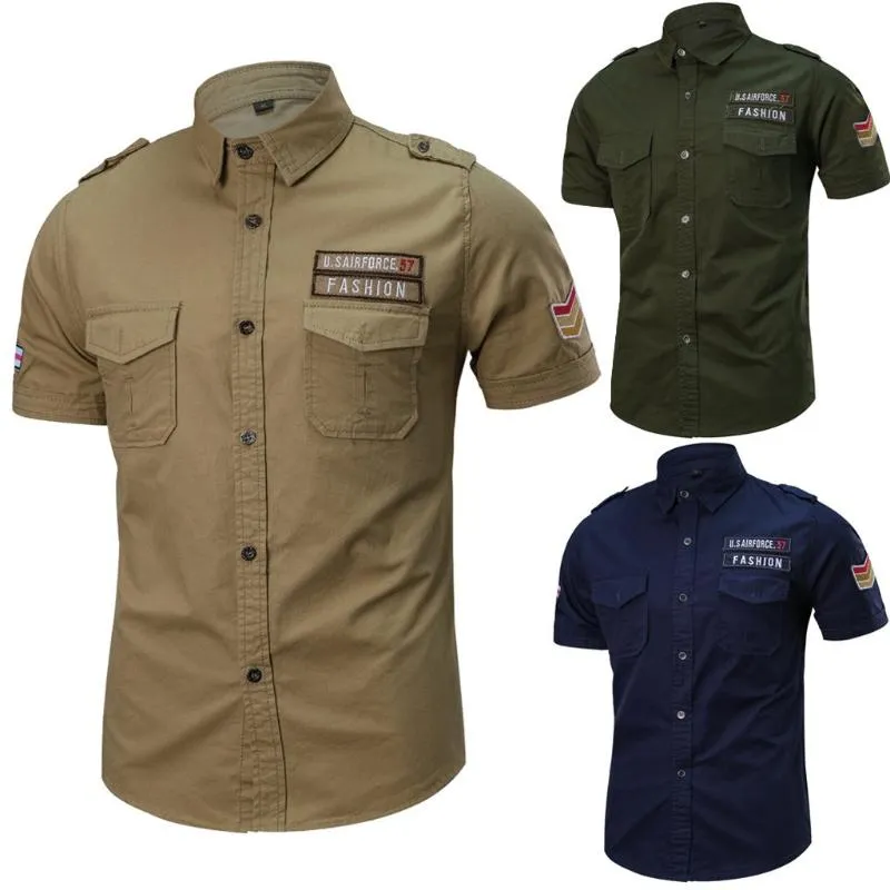Męskie koszulki męskie romper męski moda mody wojskowa kieszeń kolorowy krótki rękaw luźne t-shirt topy męskie białe tleni