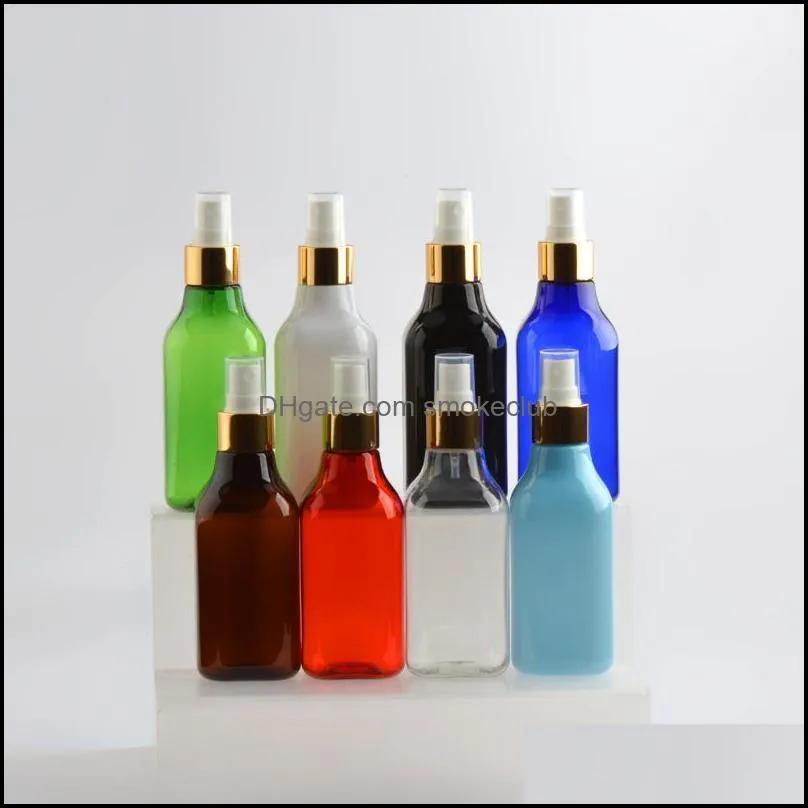 Butelki do przechowywania Słoiki 30 sztuk 200ml pusty kwadratowy brązowy czarny spray butelka BK Travel Cap Container Mała plastikowa mgła dla płynów Drop
