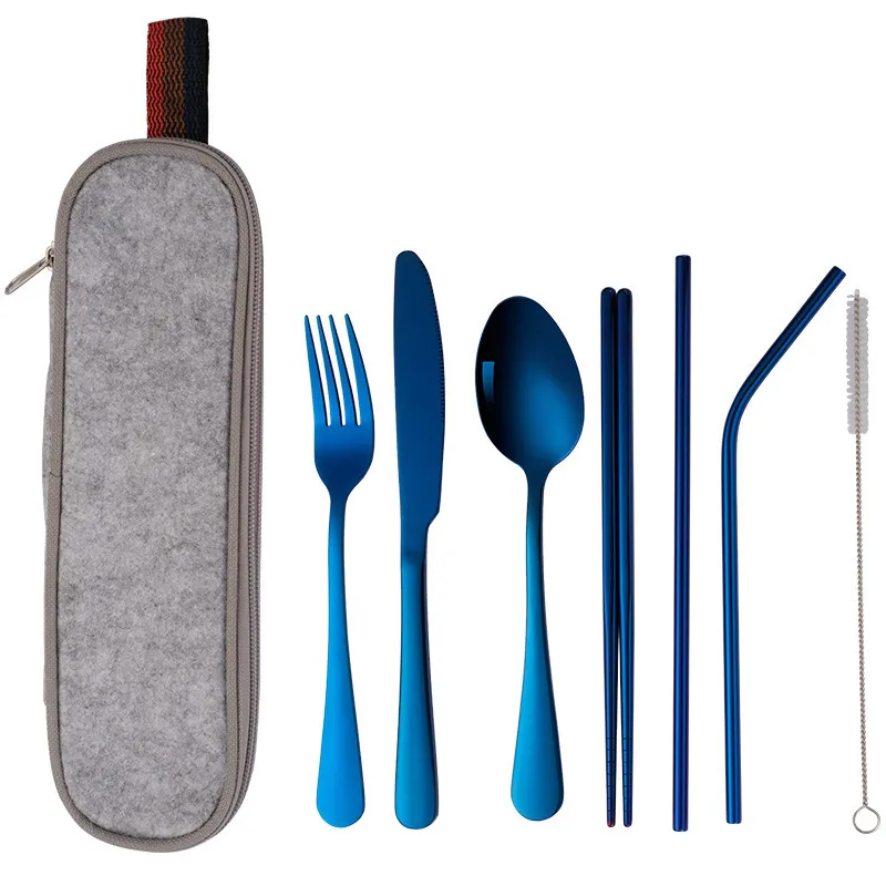 Juego de cubiertos de viaje portátil con caja, cuchara de acero inoxidable,  tenedor, palillo, cuchillo, vajilla, accesorios de vajilla de cocina de  Almuerzo cubiertos para llevar al trabajo