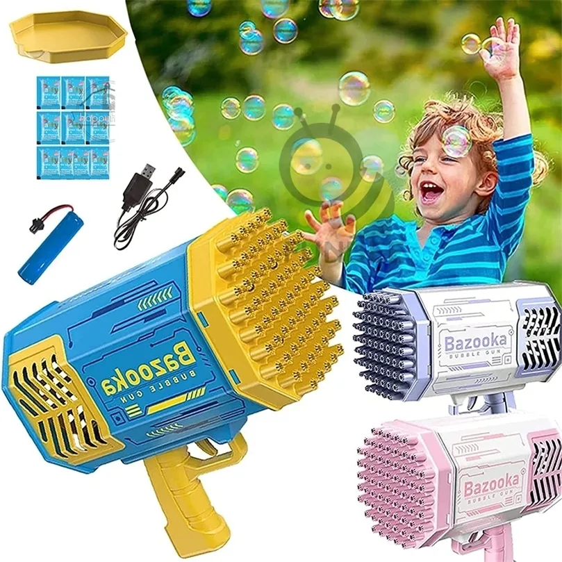 64 69 Hole Gatling Bubble Machine per bambini Bazooka automatico Bubble Gun con luce elettrica Bolle di sapone Giocattoli per bambini 220707