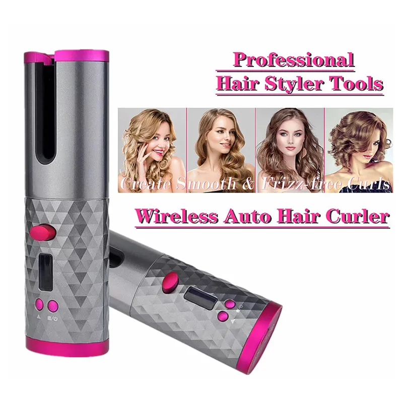 hairstyle tools Curling Iron Automatic Hair Curler Cordless USB Rechargeable Curls Waves LCD Display Ceramic Curly Rotating Curling Wave Styer