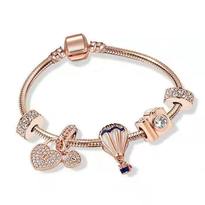 أساور سحر ذهبية جديدة رومانسية بالون بليون سوار مخرز للهواء DIY Girls Diamond Love Bracelet مع الصندوق الأصلي