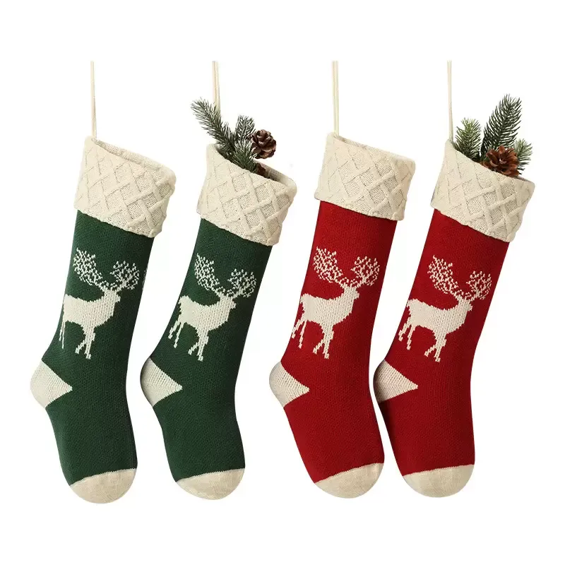 46 cm brei elanden patroon kerstkousen kerstboomdecoraties solide kleur kinderen kinderen geschenken snoeptassen