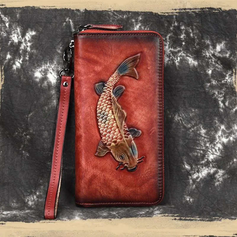 Portefeuilles Luufan Hoge kwaliteit vrouwelijke gravure Embossing Leather Long Purse Featured Echte Wallet Red Black Brown For GirlSwallets