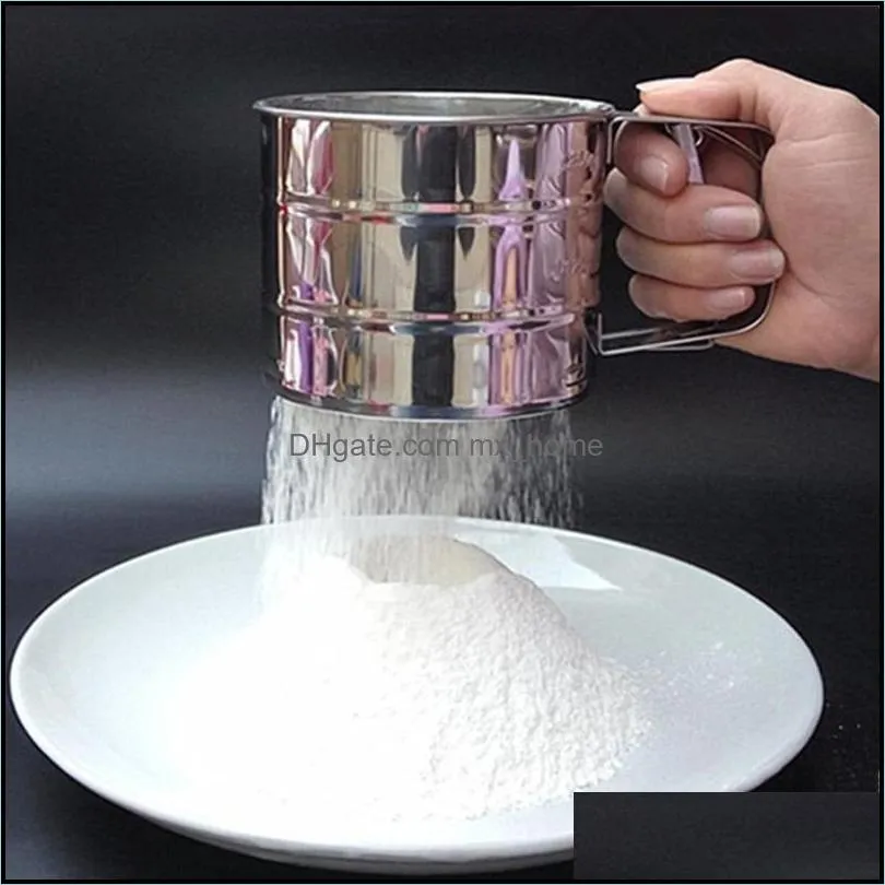 baking & pastry tools handheld cake tool stainless steel mechanical icing sugar shaker sieve cup mesh powder flour accessory