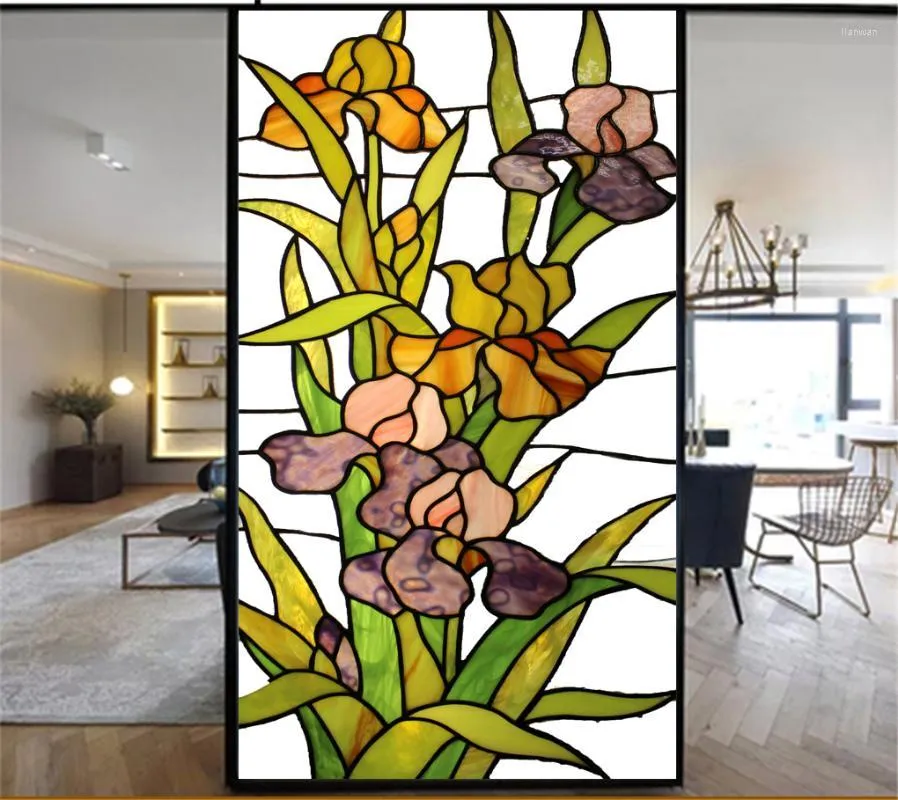 Raamstickers privacy vensters film decoratieve orchidee bloem gebrandschilderd glas geen lijm statisch huishoudelijk frosted 44Windowwindow