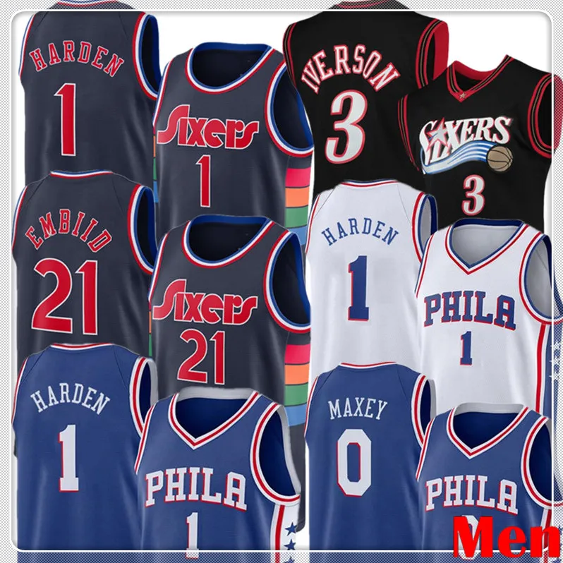 1 Jame Man Harden Jersey Joel 21 Embiid Allen 3 Iverson Basketball Jerseys Tyrese 0 Maxey 77