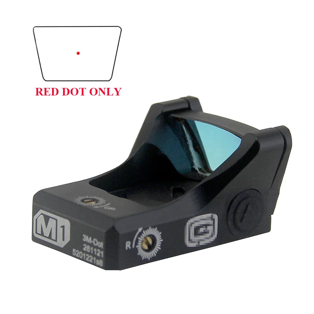 Mirino tattico M1 Red Dot 3 MOA Pistola Reflex Sight Fucile da caccia Ottica per Airsoft con supporto universale e supporto per guida Picatinny da 20 mm