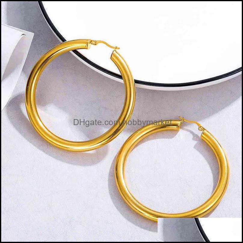 18K Real Gold Large Popular Hollow Simple Hot Selling Stainls steel Hoop Earrings For Mother Day Gift