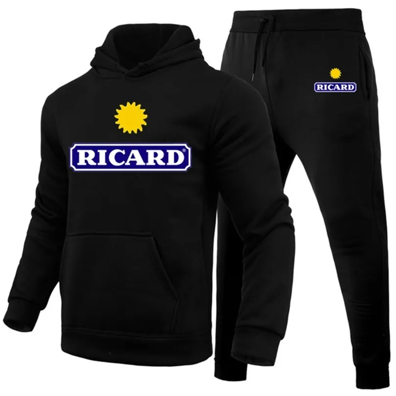 Ricard Winter Mens 의류 남자 세트 인쇄 까마귀 세트 양털 스웨트 셔츠 캐주얼 스포츠 스웨트 팬츠 남성 트랙 슈트 220809