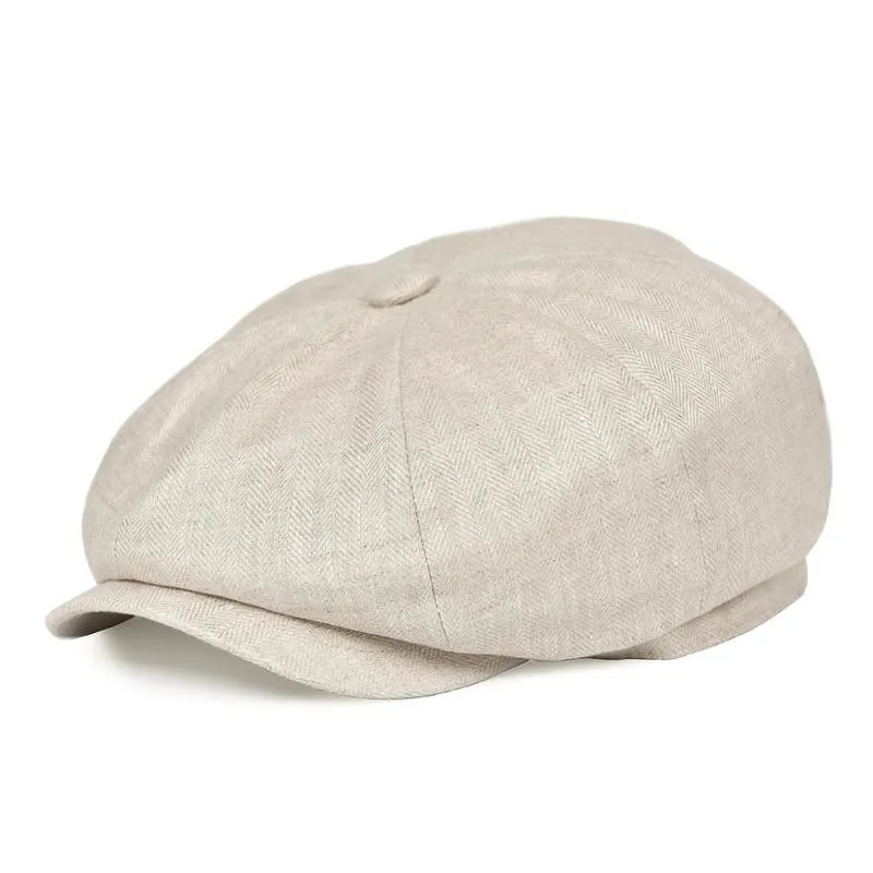 Botvela Summer Linen Sboy Cap Men Women Herringbone Bakerboy Caps خفيفة الوزن قبعة مسطحة قبعة التفاح للذكور 220813