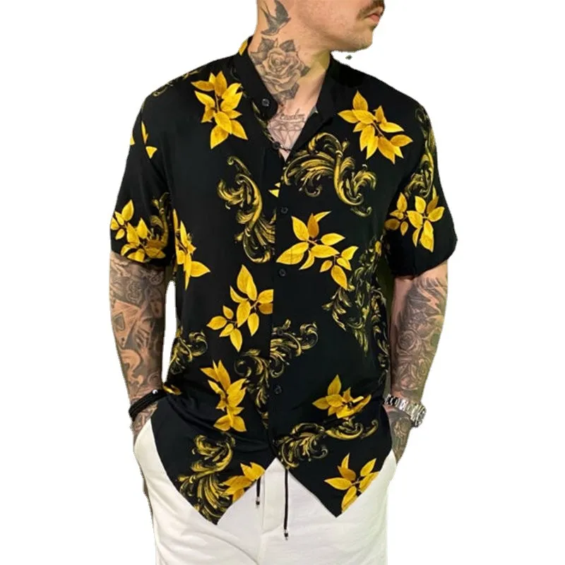 en stock XXXL Blouses été nouvelle chemise européenne et américaine cardigan imprimé pour hommes TOP automne à manches courtes crâne imprimé chemises pour hommes