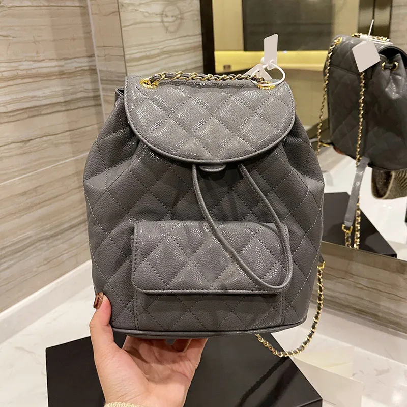 Designer Vintage Caviar Leather Calfskin Black Leather Backpack Womens