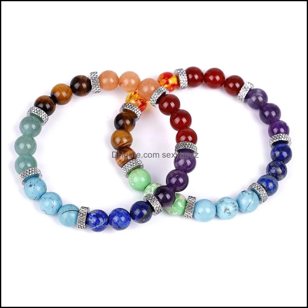 Kralen strengen armbanden sieraden 7 chakra reiki natuursteen streng armband helende kristal kwarts charm kralen meditatie nce femme drop